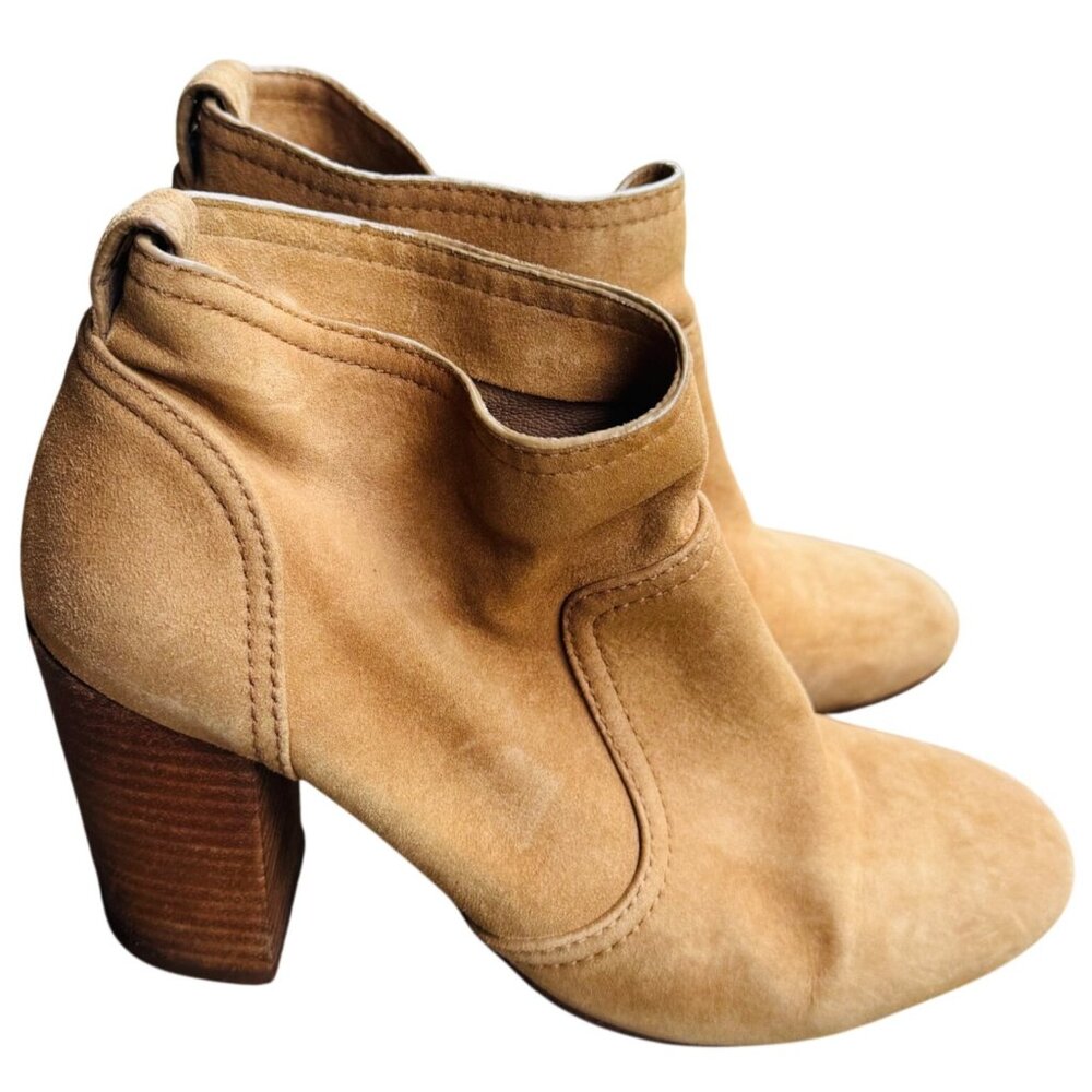 Tory Burch Women's Tan Suede Block Heel Leather Ankle Boots Size 7.5M